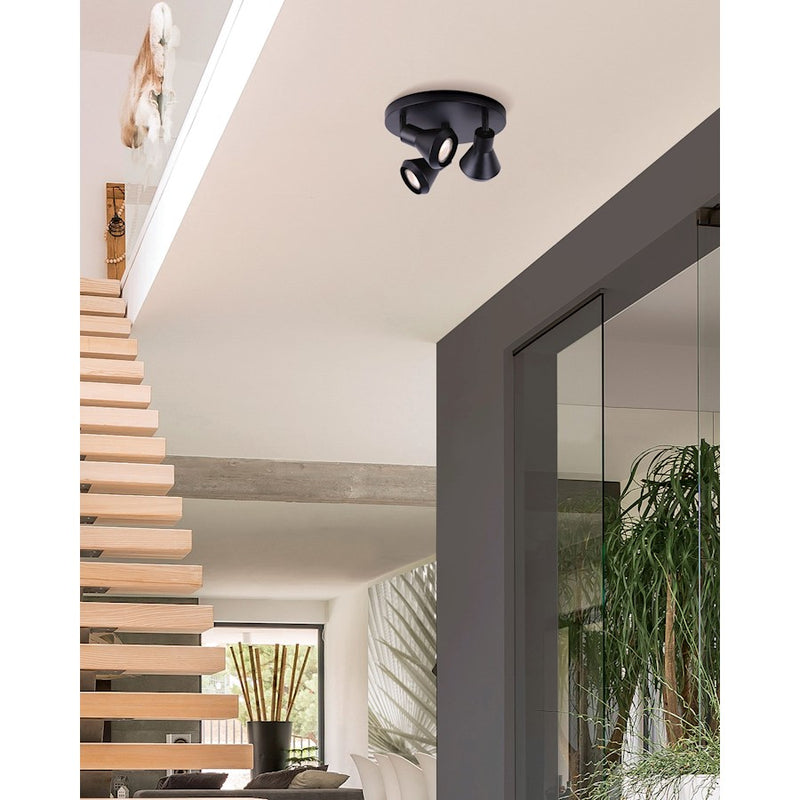 Canarm Byck 3-Light Track Ceiling | Mid-Century Matte Black and Metal | Kitchen & Basement Task Lighting | 11 x 10 x 6 in | Model ICW1020A03BK10