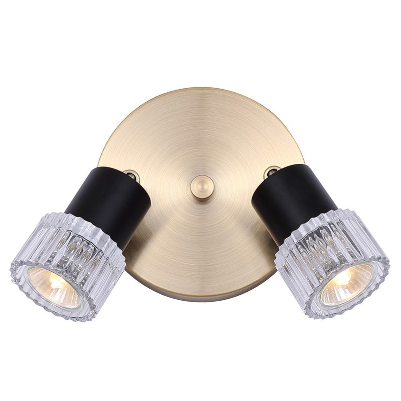 Canarm Elsee 7in 2-Light Track Lighting | Black/Gold Steel and Clear Ribbed Glass | Kitchen & Living Room Accent | Model ICW1161A02BKG10
