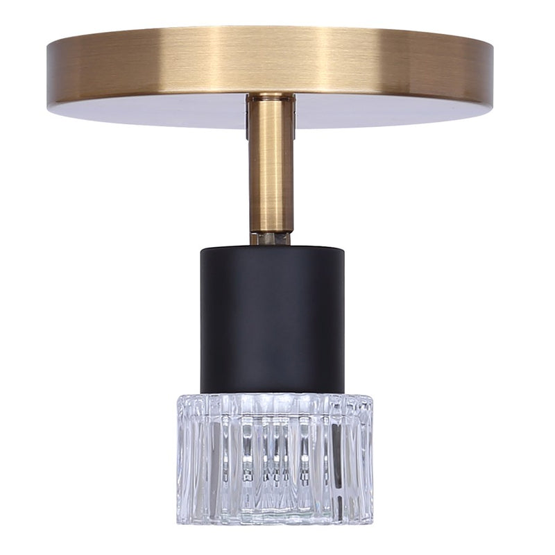 Canarm Elsee 7in 2-Light Track Lighting | Black/Gold Steel and Clear Ribbed Glass | Kitchen & Living Room Accent | Model ICW1161A02BKG10