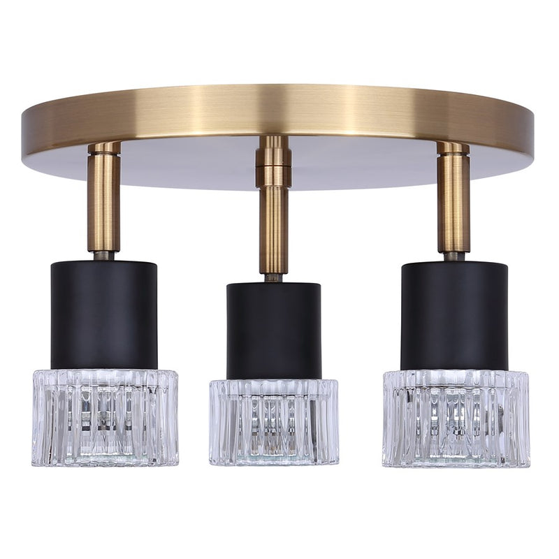 Canarm Elsee 10in 3-Light Track Lighting | Black/Gold Steel and Clear Ribbed Glass | Kitchen & Living Room Accent | Model ICW1161A03BKG10