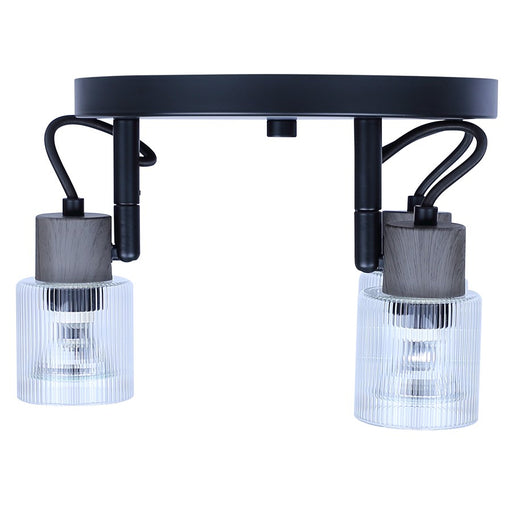 Canarm Owen 3 Light Flush Mount, Black/Clear Ribbed