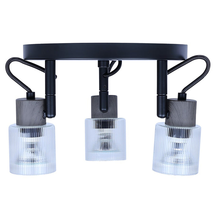 Canarm Owen 3 Light Flush Mount, Black/Clear Ribbed