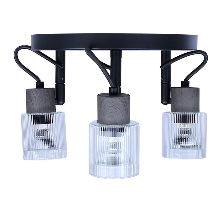 Canarm Owen 3 Light Flush Mount, Black/Clear Ribbed