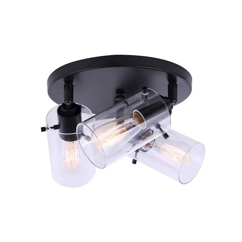 Canarm Joni 11in 3-Light Track Ceiling | Transitional Matte Black and Clear Glass | Kitchen & Living Room | 11 x 11 x 8 in | Model ICW759A03BK