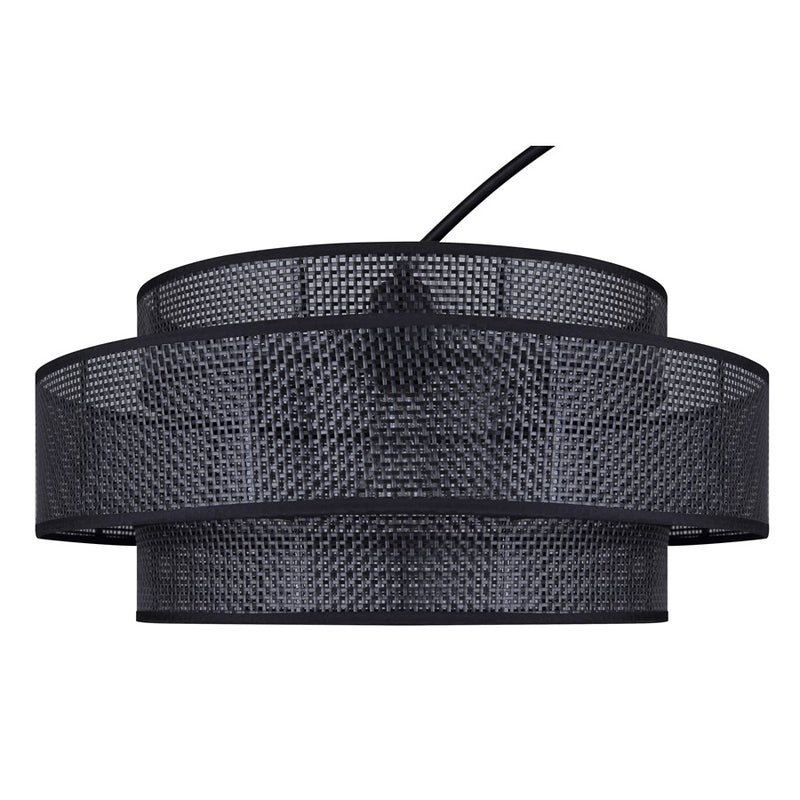 Canarm Bellamy 82in 1-Light Arched Floor Lamp | Mid-Century Matte Black Steel and Black Rattan Shade | Living Room & Bedroom | Model IFL1149A82BK-BPR