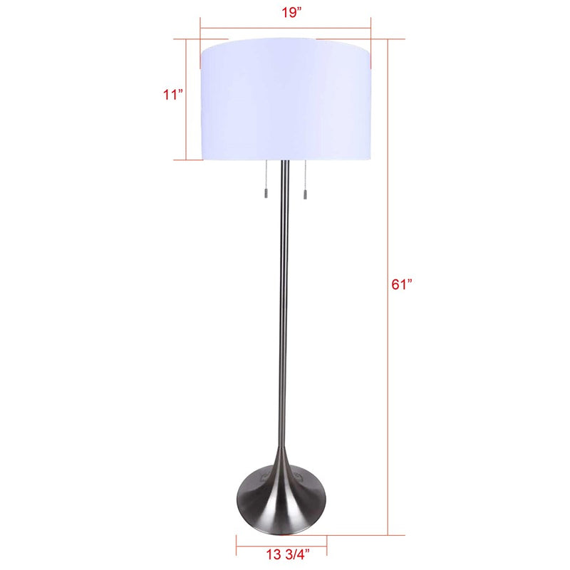 Canarm Clara 61in 2-Light Floor Lamp | Brushed Nickel and White Fabric Shade | Living Room & Bedroom | 19 x 19 x 61 in | Model IFL2122B61BN