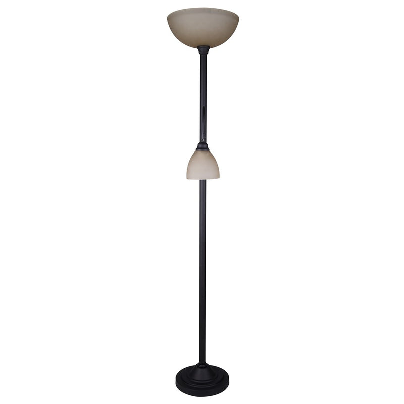 Canarm Eli 72in 2-Light Torchiere Floor Lamp | Oil Rubbed Bronze and Amber Glass Shade | Bedroom & Living Room | Model IFL2123B72ORB