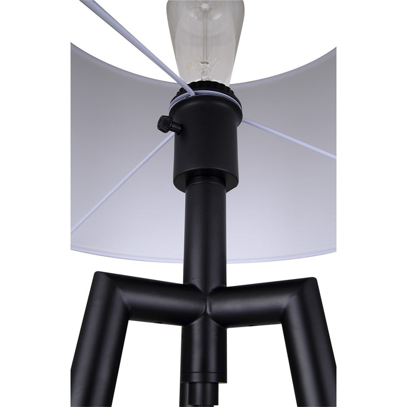 Canarm Cameram 62.5in 1-Light Floor Lamp | Matte Black and Faux Woodgrain Metal with White Fabric Shade | Living Room, Bedroom | Model IFL2126B62BKW