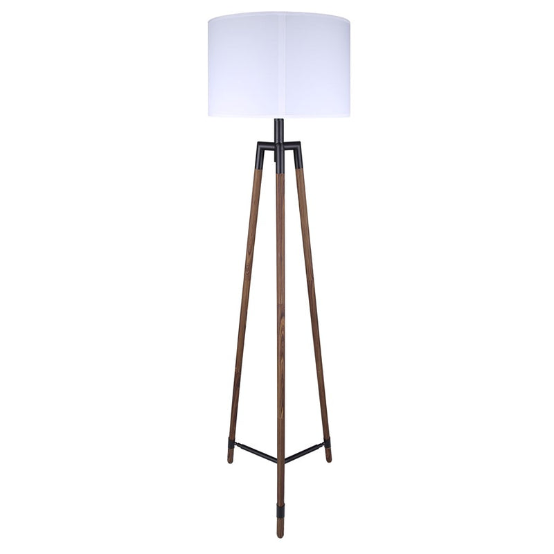 Canarm Cameram 62.5in 1-Light Floor Lamp | Matte Black and Faux Woodgrain Metal with White Fabric Shade | Living Room, Bedroom | Model IFL2126B62BKW