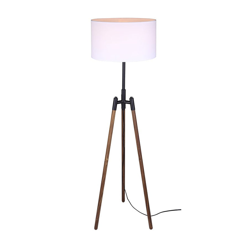 Canarm Sull 57in 1-Light Floor Lamp | Matte Black and Faux Woodgrain Metal with White Fabric Shade | Living Room, Bedroom | Model IFL2127B63BKW