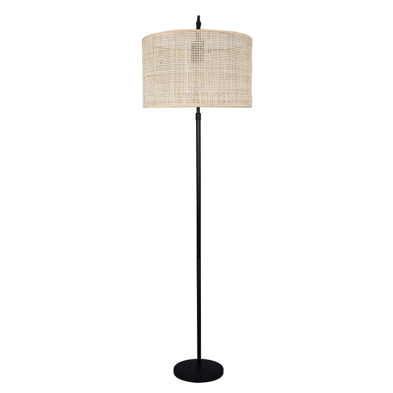 Canarm Merritt 81.75in 1-Light Floor Lamp | Matte Black Metal with Natural Rattan Shade | Living Room, Bedroom & Office | Model IFL2136B82BK