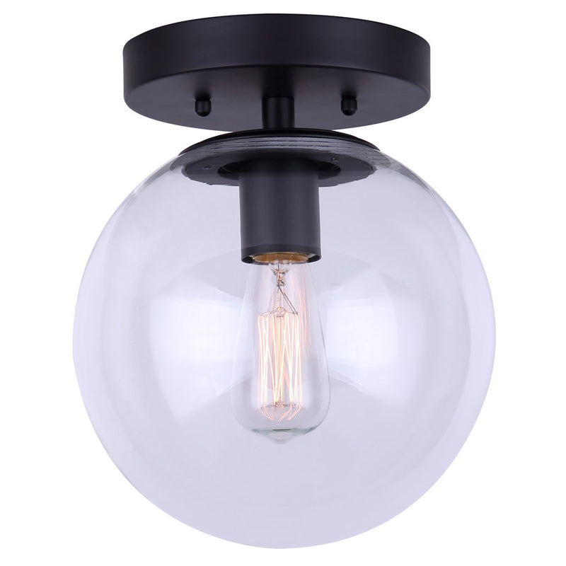 Canarm Camilo 8in 1-Light Flush Mount | Modern Matte Black and Clear Glass | Entryway & Bedroom | 8 x 8 x 9.5 in | Model IFM1029A08BK-CL