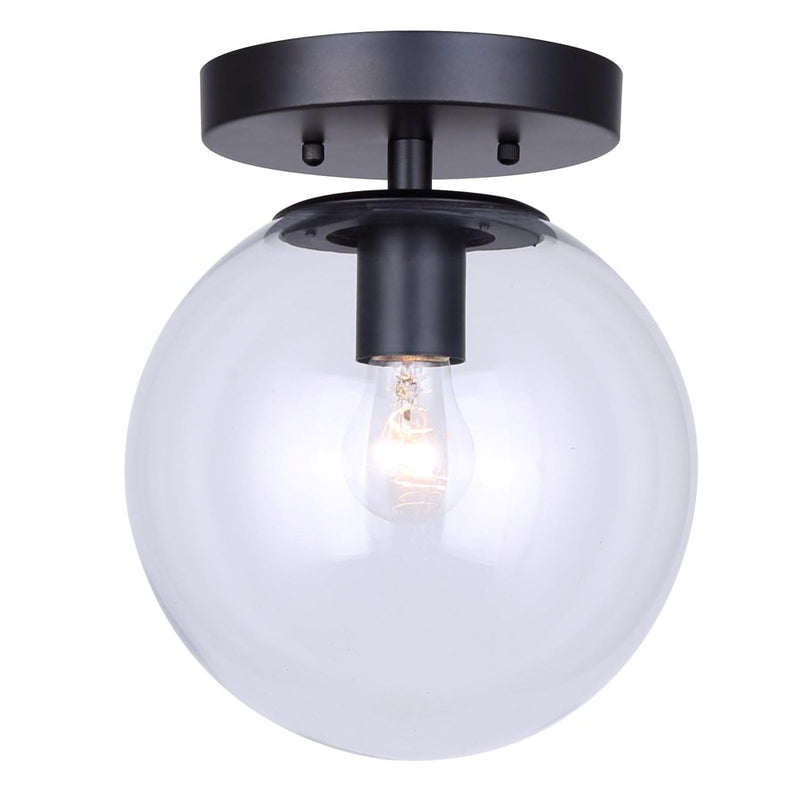 Canarm Camilo 8in 1-Light Flush Mount | Modern Matte Black and Clear Glass | Entryway & Bedroom | 8 x 8 x 9.5 in | Model IFM1029A08BK-CL