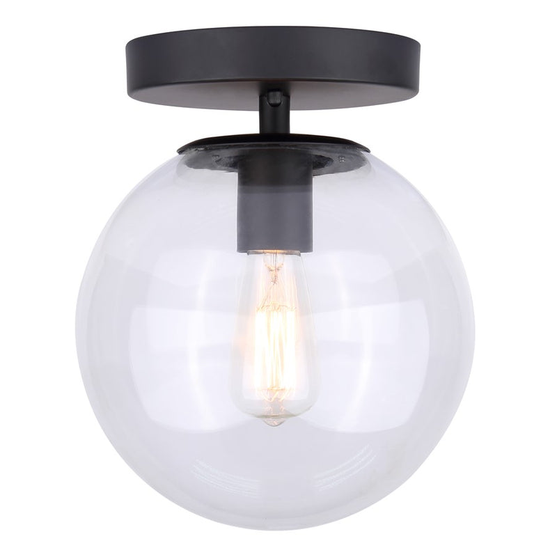 Canarm Camilo 8in 1-Light Flush Mount | Modern Matte Black and Clear Glass | Entryway & Bedroom | 8 x 8 x 9.5 in | Model IFM1029A08BK-CL