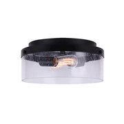 Canarm Minna 12in 2-Light Flush Mount | Modern Matte Black and Clear Seeded Glass | Bedroom & Hallway Ceiling Light | 12 x 6 in | Model IFM1067A12BK