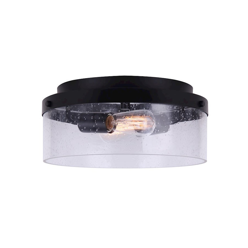 Canarm Minna 12in 2-Light Flush Mount | Modern Matte Black and Clear Seeded Glass | Bedroom & Hallway Ceiling Light | 12 x 6 in | Model IFM1067A12BK