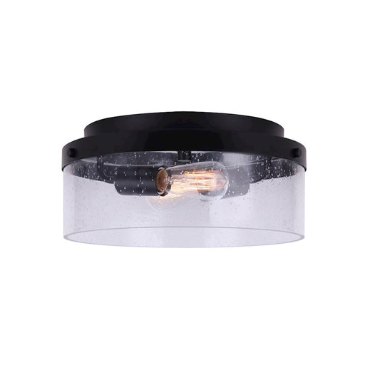 Canarm Minna 12in 2-Light Flush Mount | Modern Matte Black and Clear Seeded Glass | Bedroom & Hallway Ceiling Light | 12 x 6 in | Model IFM1067A12BK