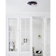 Canarm Minna 12in 2-Light Flush Mount | Modern Matte Black and Clear Seeded Glass | Bedroom & Hallway Ceiling Light | 12 x 6 in | Model IFM1067A12BK