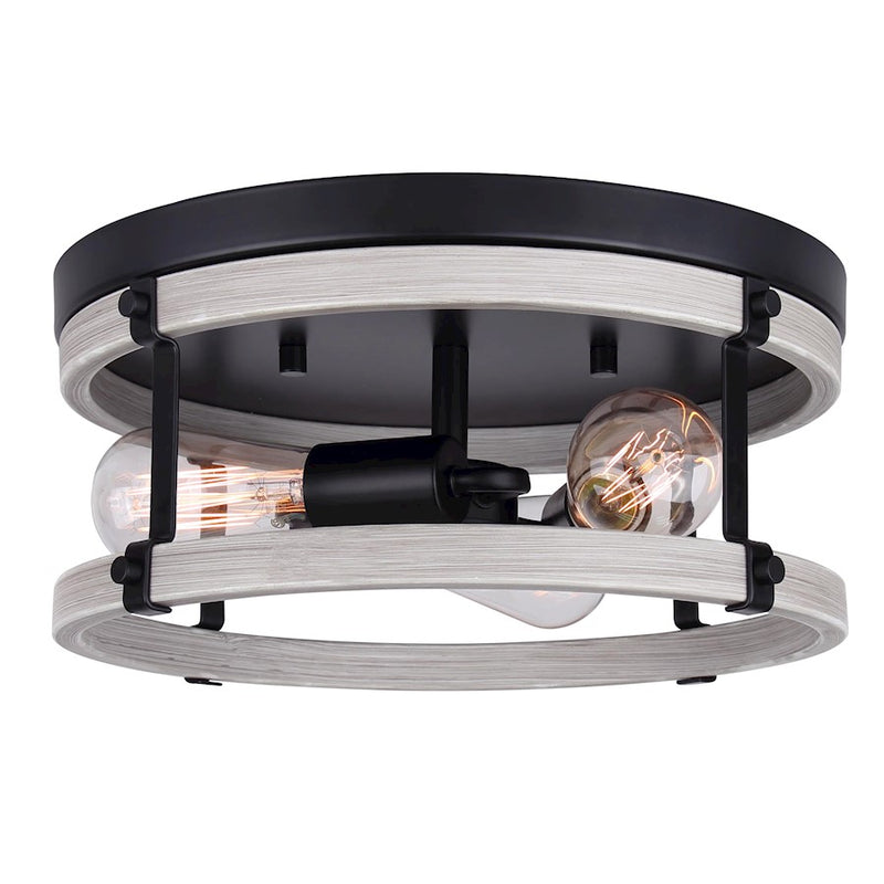 Canarm Joelle 14in 3-Light Flush Mount | Black & Brushed Grey Metal | Bedroom & Hallway Ceiling Light | 14.25 x 6.25 in | Model IFM1094A14BBG