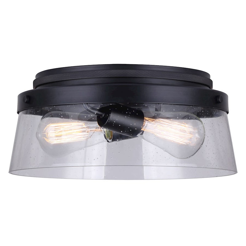 Canarm Declan 13in 2-Light Flush Mount | Matte Black and Seeded Glass | Bedroom & Hallway | 13 x 5.5 in | Model IFM1097A13BK