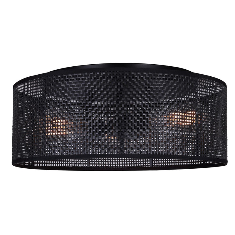 Canarm Bellamy 16in 3-Light Flush Mount | Modern Matte Black and Natural Rattan Shade | Bedroom & Hallway | Model IFM1149A15BK
