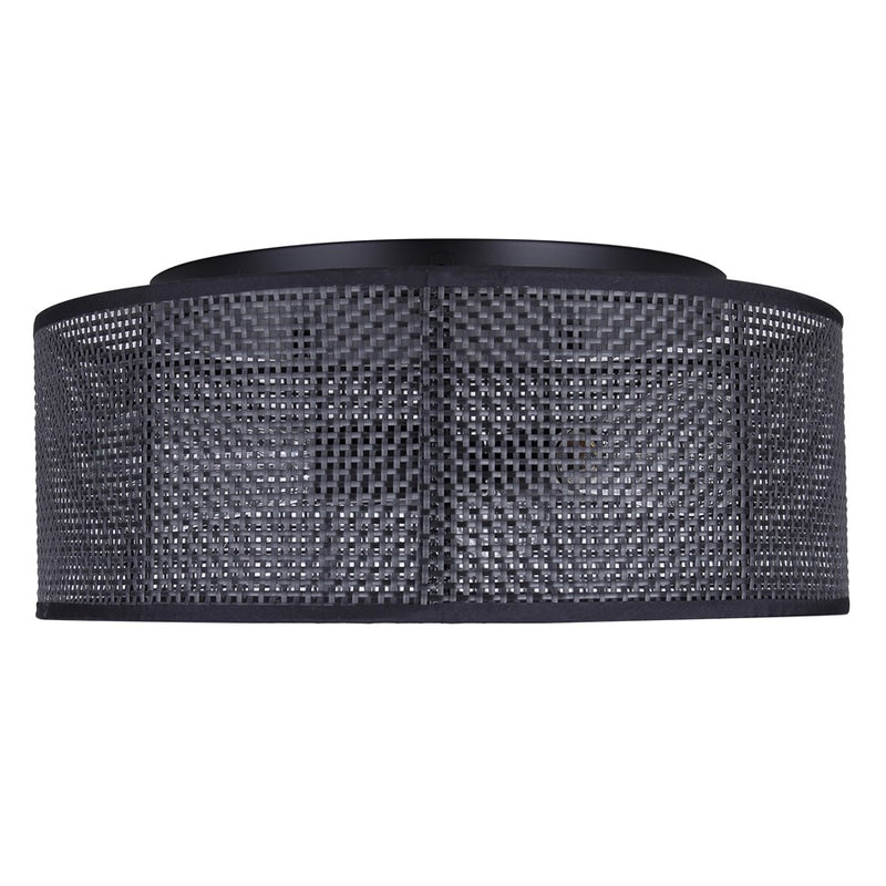 Canarm Bellamy 16in 3-Light Flush Mount | Modern Matte Black and Natural Rattan Shade | Bedroom & Hallway | Model IFM1149A15BK
