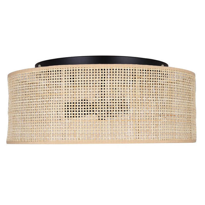 Canarm Bellamy 16in 3-Light Flush Mount | Rustic Black and Natural Rattan Shade | Bedroom & Hallway | 16.25 x 16.25 x 6.88 in | Model IFM1149A15NBK