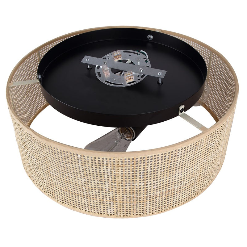 Canarm Bellamy 16in 3-Light Flush Mount | Rustic Black and Natural Rattan Shade | Bedroom & Hallway | 16.25 x 16.25 x 6.88 in | Model IFM1149A15NBK