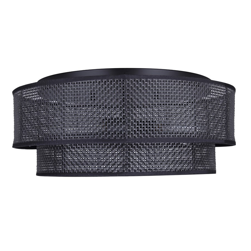 Canarm Bellamy 19in 3-Light Flush Mount | Modern Matte Black and Natural Rattan Shade | Bedroom & Kitchen | 19 x 19 x 8 in | Model IFM1149A19BK
