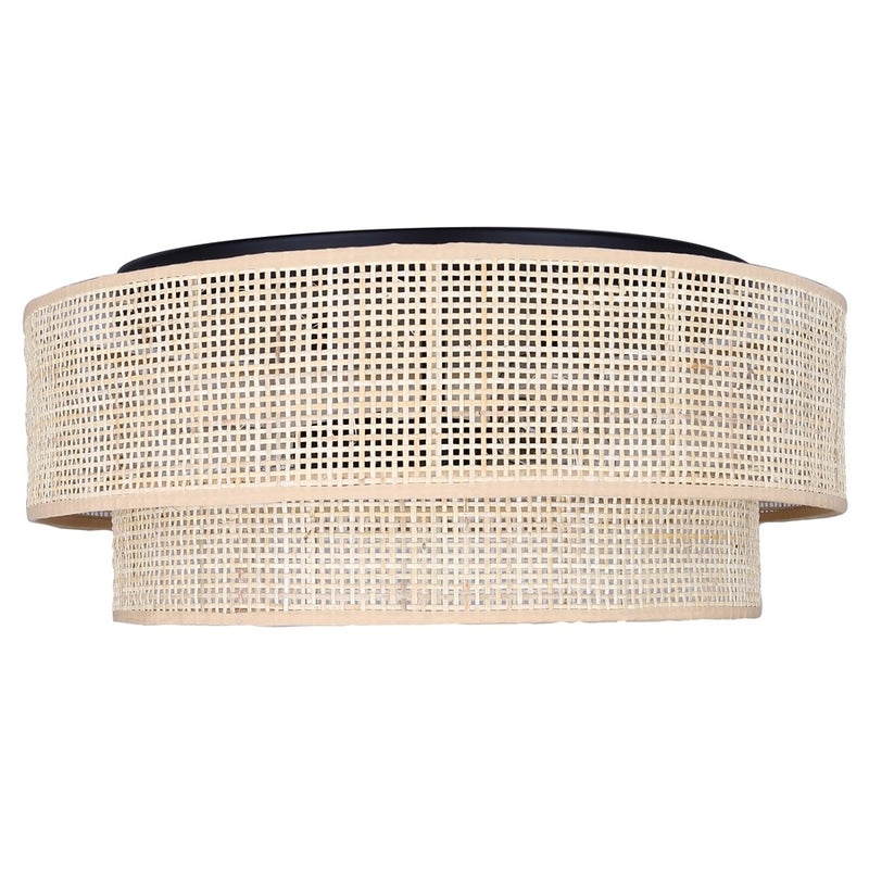 Canarm Bellamy 19in 3-Light Flush Mount | Boho Matte Black and Natural Rattan Shade | Bedroom & Hallway | 19 x 19 x 8 in | Model IFM1149A19NBK