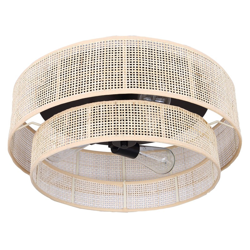Canarm Bellamy 19in 3-Light Flush Mount | Boho Matte Black and Natural Rattan Shade | Bedroom & Hallway | 19 x 19 x 8 in | Model IFM1149A19NBK