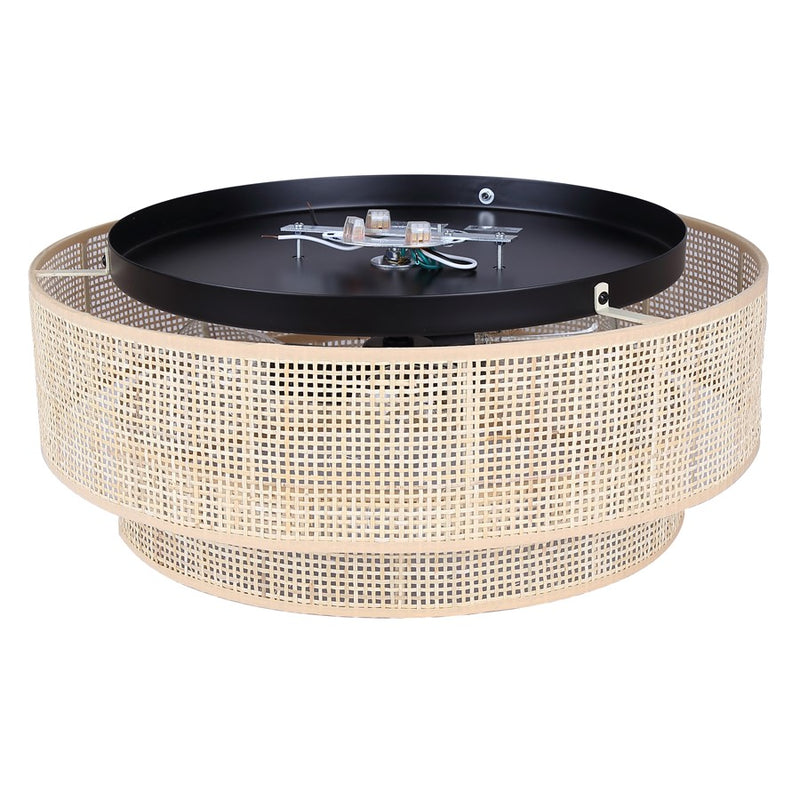 Canarm Bellamy 19in 3-Light Flush Mount | Boho Matte Black and Natural Rattan Shade | Bedroom & Hallway | 19 x 19 x 8 in | Model IFM1149A19NBK