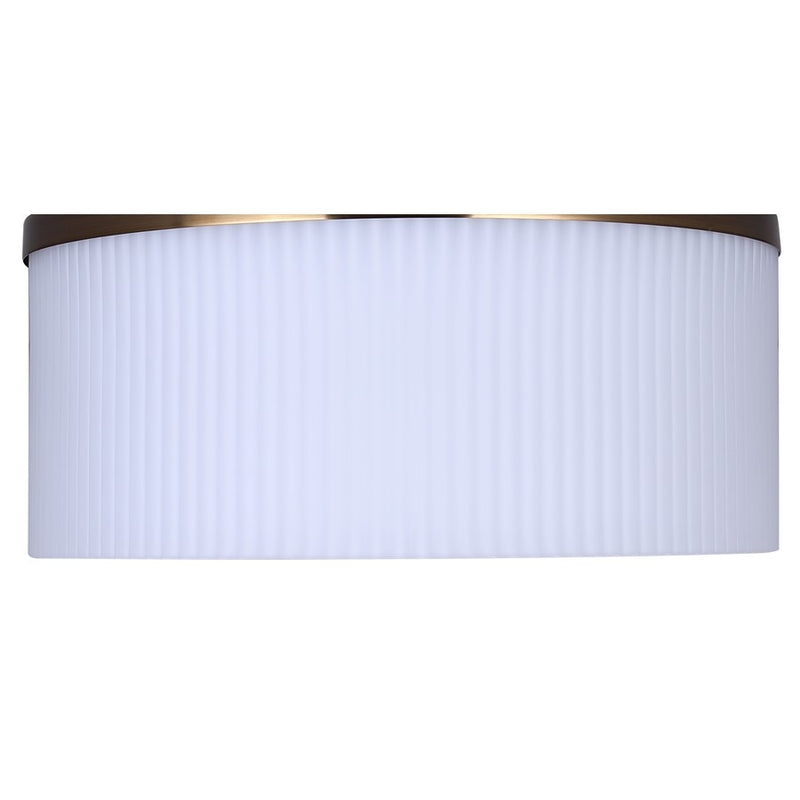 Canarm Kinslea 14in 3-Light Flush Mount | Mid-Century Gold and Opal Ribbed Glass | Bedroom & Living Room | 14 x 14 x 7 in | Model IFM1165A14GD
