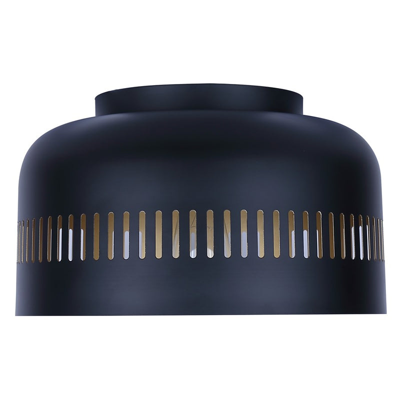 Canarm Miles 13in 1-Light Flush Mount | Matte Black Steel with Gold Interior | Kitchen & Bedroom | 13 x 13 x 7.5 in | Model IFM1207A13BK