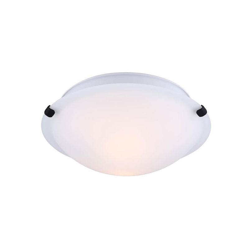 Canarm Clip 12in 2-Light Flush Mount | Matte Black and Opal Glass | Hallway & Bedroom Ceiling Light | 12 x 12 x 4.5 in | Model IFM1612BK-O
