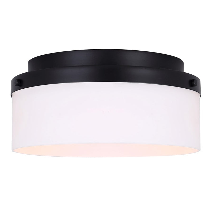 Canarm Malloy 12.25in 2-Light Flush Mount | Modern Matte Black and Opal Glass | Kitchen & Hallway | 12.25 x 12.25 x 5.5 in | Model IFM2029B12BK