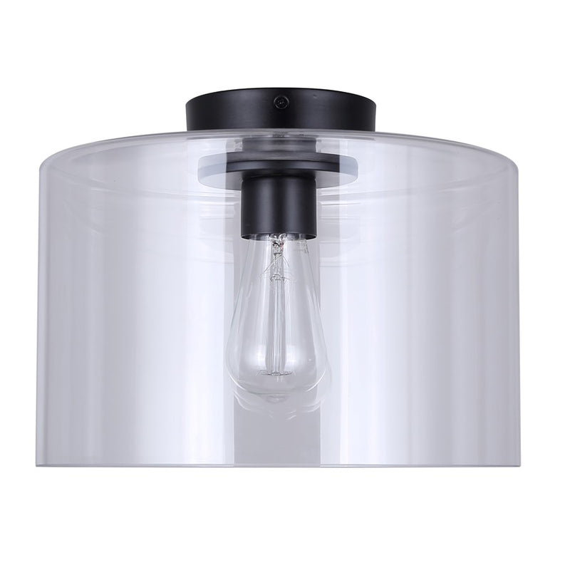 Canarm Sklo 12in 1-Light Flush Mount | Modern Matte Black and Clear Glass | Living Room & Entryway Ceiling Light | 12 x 12 x 9 in | Model IFM2125B12BK