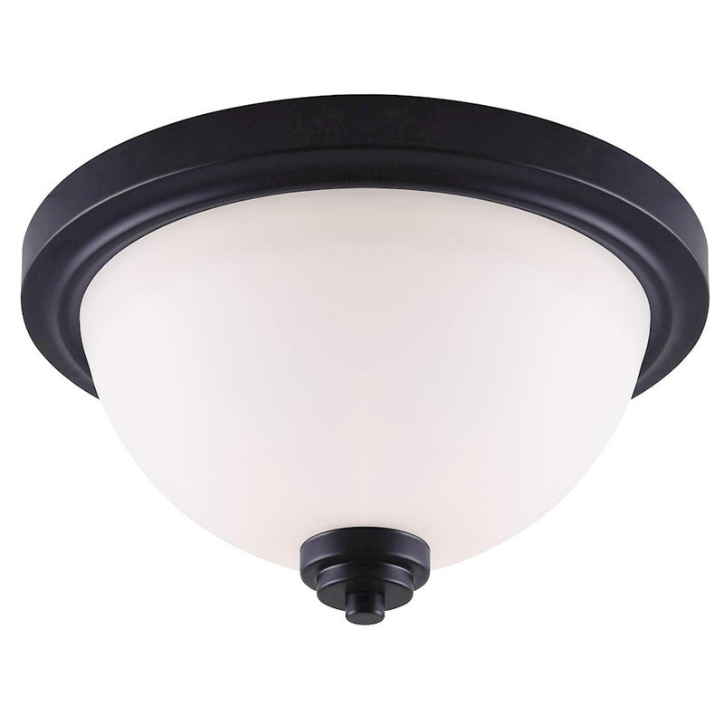 Canarm Portia 13in 2-Light Flush Mount | Matte Black and Opal Glass | Bedroom & Hallway | 13 x 7 in | Model IFM326A13BK