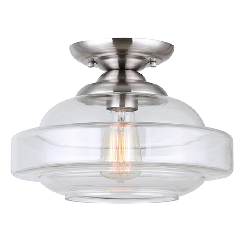 Canarm Chicago 12in 1-Light Flush Mount | Modern Brushed Nickel and Clear Glass | Bedroom & Entryway Ceiling Light | Model IFM459B13BN
