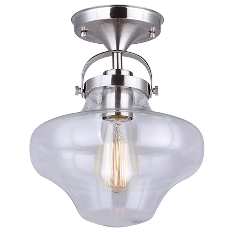 Canarm Kipp 15in 1-Light Flush Mount | Brushed Nickel and Clear Glass | Bedroom & Hallway Ceiling Light | 15 x 10 in | Model IFM634A09BN