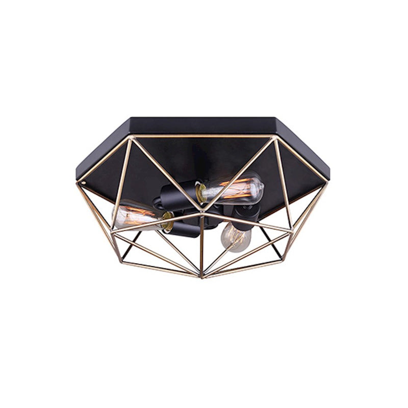 Canarm Greer 15in 3-Light Flush Mount | Matte Black & Gold Cage | Bedroom & Hallway | 15 x 13 x 7 in | Model IFM676A15BKG