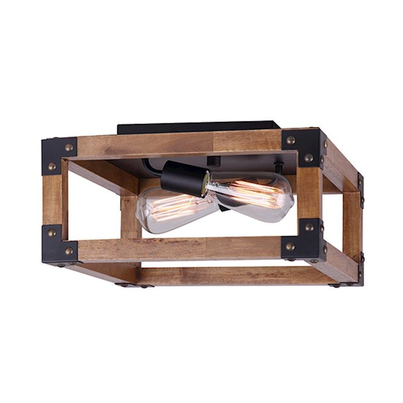 Canarm Moss 14in 2-Light Flush Mount | Modern Black and Real Wood Metal | Hallway & Entryway | 13.75 x 13.75 x 7 in | Model IFM756A13BKW
