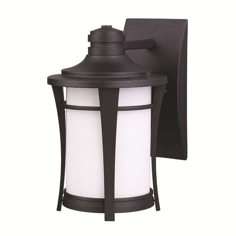 Canarm Maya 6.75in 1-Light Outdoor Wall Lantern | Black and White Opal Glass | Covered Patio & Entryway | 6.75 x 8 x 10.75 in | Model IOL138BK