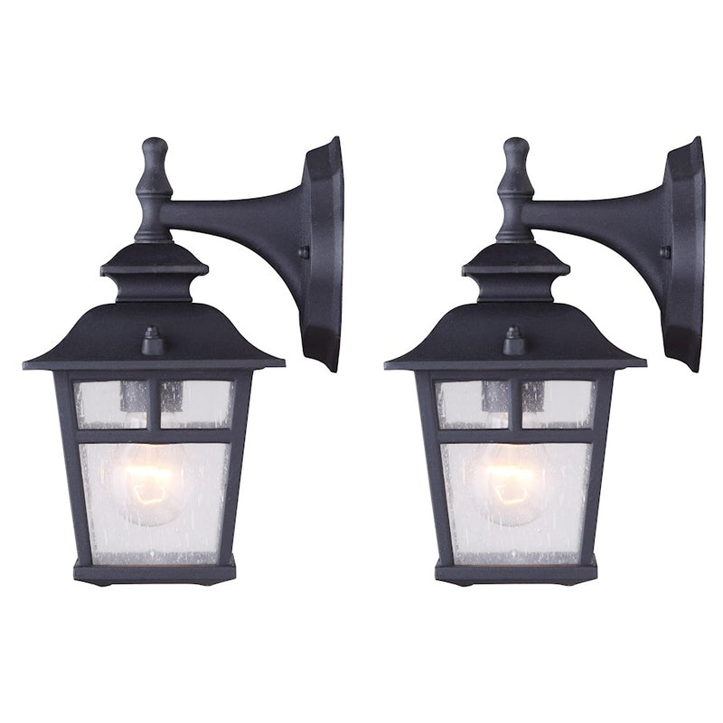 Canarm Fieldhouse 11in 1-Light Outdoor Wall Light Twinpack | Black Steel and Seeded Glass | Porch & Entryway | 6.25 x 7.75 x 11 in | Model IOL183TBK-C