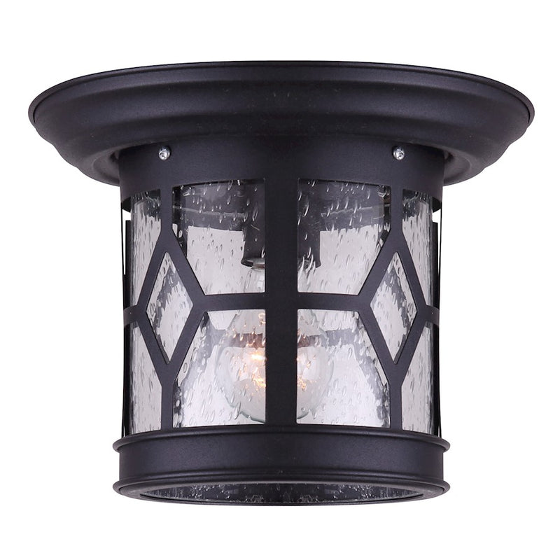 Canarm Atlanta 10in 1-Light Outdoor Downlight | Black Steel with Seeded Glass | Porch & Entryway Wall Light | 10 x 10 x 8 in | Model IOL207BK