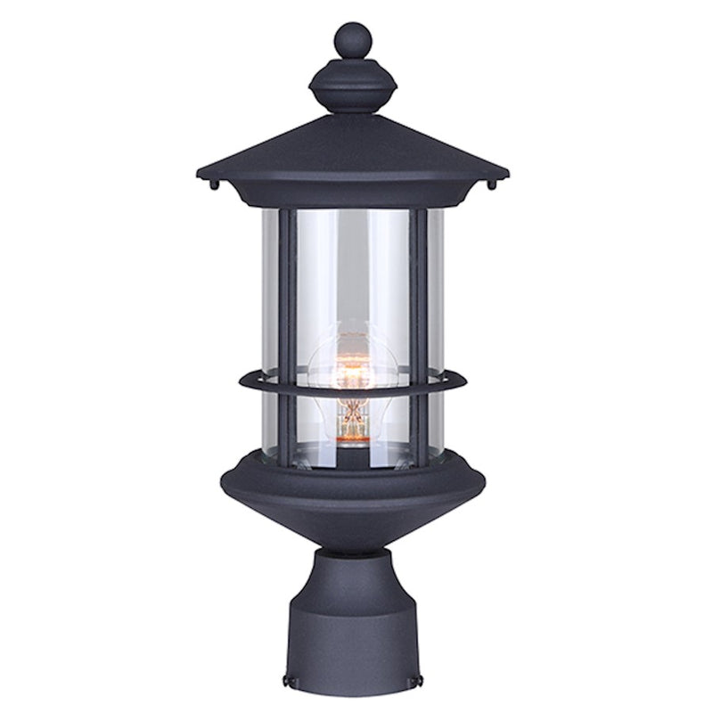Canarm Treehouse 17in 1-Light Outdoor Post Light | Black and Clear Glass | Driveway & Garden | 8 x 8 x 17.25 in | Model IOL303BK