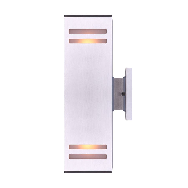 Canarm Tay 13in 2-Light Outdoor Wall Sconce | Modern Brushed Nickel and Frosted Glass | Entryway & Covered Patio | Model IOL308BN