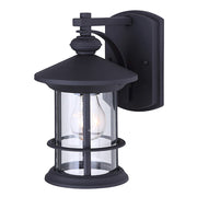 Canarm Treehouse 10in 1-Light Outdoor Wall Sconce | Black Metal and Clear Glass | Porch & Patio | 6 x 7.5 x 9.75 in | Model IOL315BK