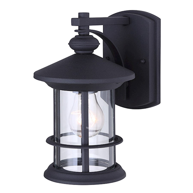 Canarm Treehouse 10in 1-Light Outdoor Wall Sconce | Black Metal and Clear Glass | Porch & Patio | 6 x 7.5 x 9.75 in | Model IOL315BK