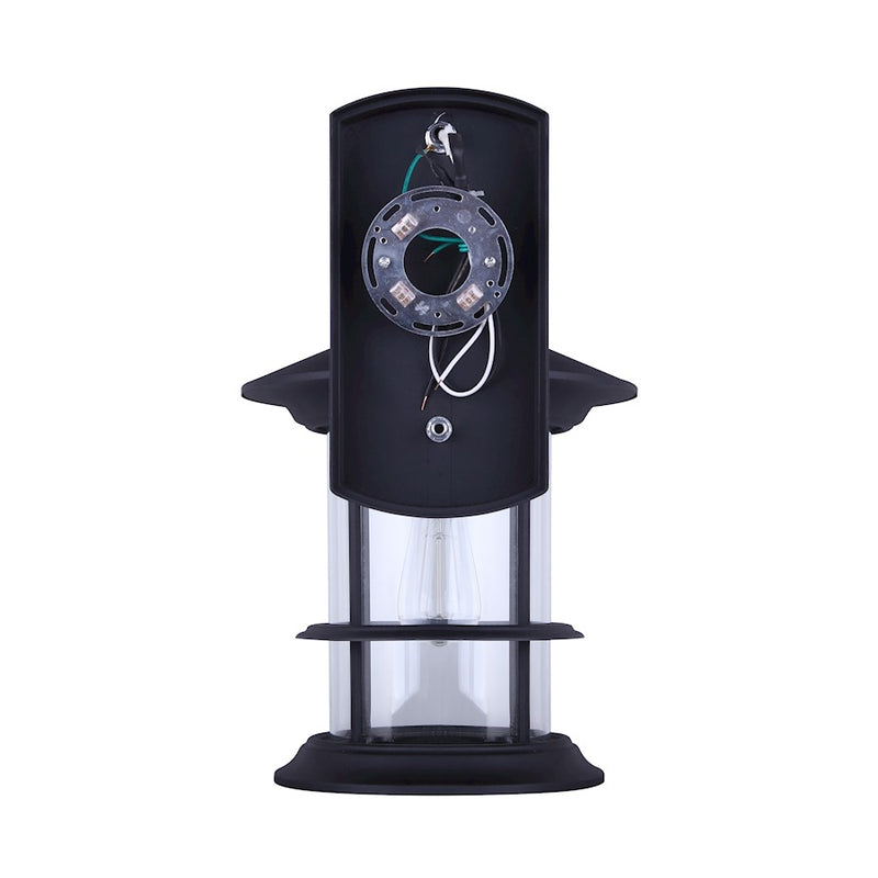 Canarm Treehouse 10in 1-Light Outdoor Wall Sconce | Black Metal and Clear Glass | Porch & Patio | 6 x 7.5 x 9.75 in | Model IOL315BK